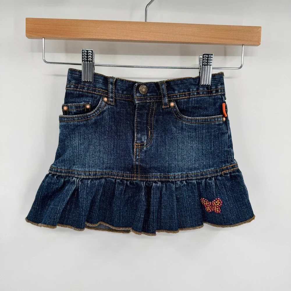 The Children's Place Dark Wash Denim Skort Butterfly Pattern Jewels Size‎ 4